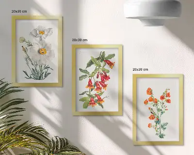 Moderne billedsæt med retro vintage blomsterkompositioner