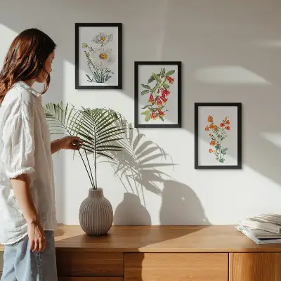 Moderne billedsæt med retro vintage blomsterkompositioner