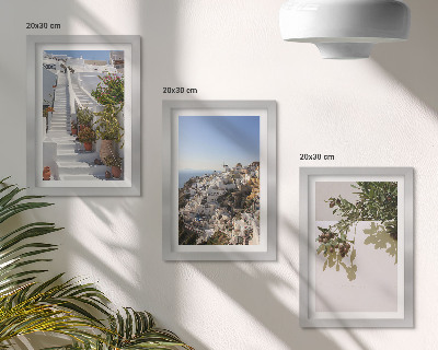 Moderne billedsæt Hvide trapper på Santorini med udsigt over byen