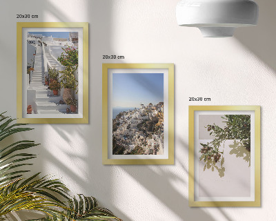 Moderne billedsæt Hvide trapper på Santorini med udsigt over byen