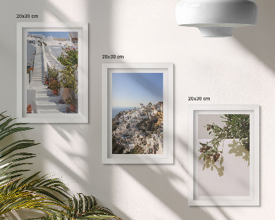 Moderne billedsæt Hvide trapper på Santorini med udsigt over byen