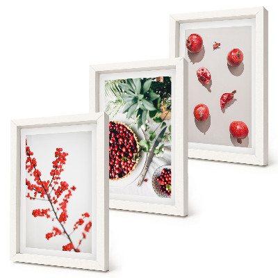 Pakke med billeder og rammer Røde frugter og planter i minimalistisk stil