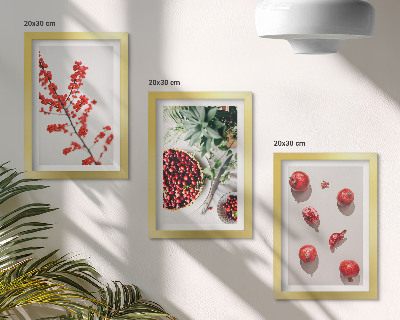 Pakke med billeder og rammer Røde frugter og planter i minimalistisk stil