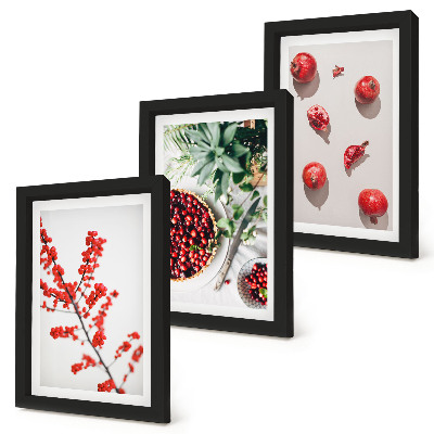 Pakke med billeder og rammer Røde frugter og planter i minimalistisk stil