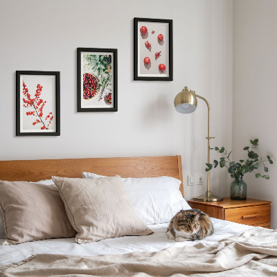 Pakke med billeder og rammer Røde frugter og planter i minimalistisk stil
