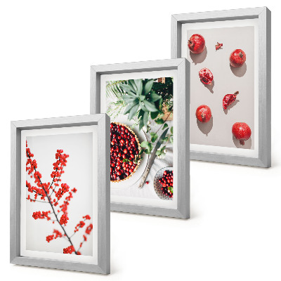 Pakke med billeder og rammer Røde frugter og planter i minimalistisk stil
