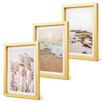 Pakke med billeder og rammer Strandgræsbølger og sten ved havet i boho-stil