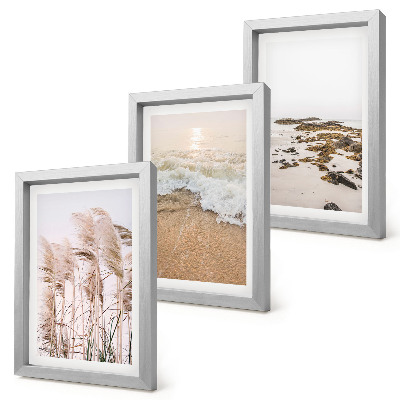 Pakke med billeder og rammer Strandgræsbølger og sten ved havet i boho-stil