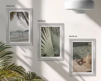 Billeder og rammer med palmeblads- og strandmotiv sæt med 1 stk