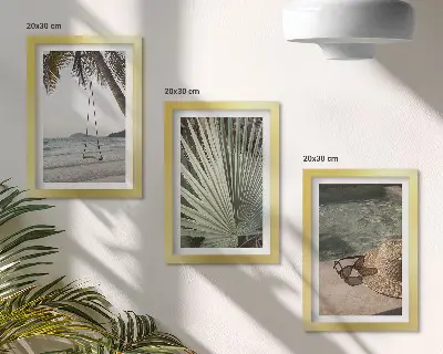 Billeder og rammer med palmeblads- og strandmotiv sæt med 1 stk