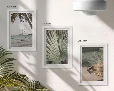 Billeder og rammer med palmeblads- og strandmotiv sæt med 1 stk