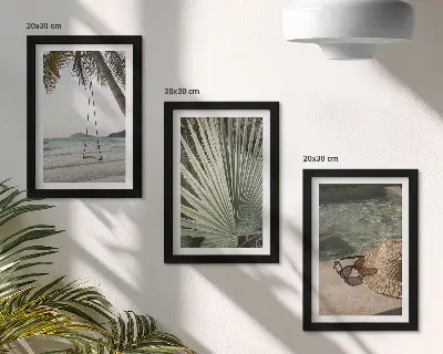 Billeder og rammer med palmeblads- og strandmotiv sæt med 1 stk
