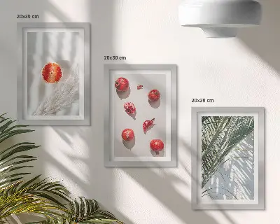 Billedvæg med motiv af tropiske frugter og palmeblade