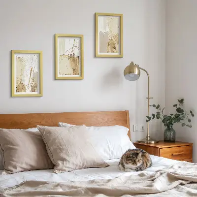Moderne billedsæt med abstrakte mønstre i beige og hvide nuancer