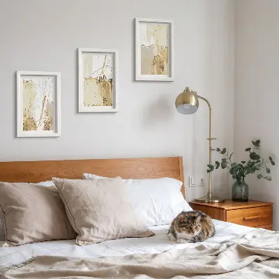 Moderne billedsæt med abstrakte mønstre i beige og hvide nuancer