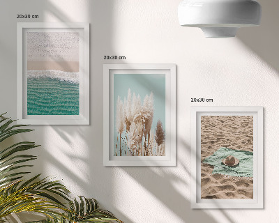 Billedvæg Strand, bølger, græs, hat, sand, afslapning, natur