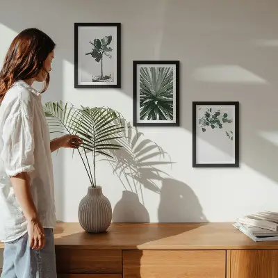 Billedvæg med grønne planter i minimalistisk stil