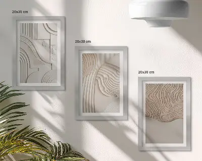 Billedvæg med abstrakte mønstre i hvide og beige nuancer