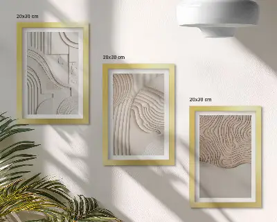 Billedvæg med abstrakte mønstre i hvide og beige nuancer