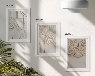 Billedvæg med abstrakte mønstre i hvide og beige nuancer