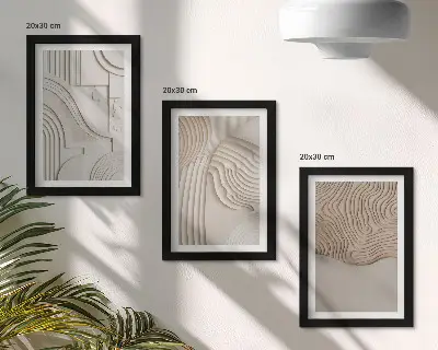 Billedvæg med abstrakte mønstre i hvide og beige nuancer