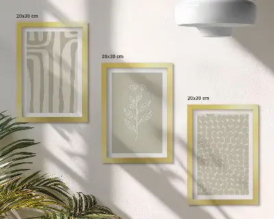 Moderne billedsæt med plante- og geometriske mønstre i dæmpede farver
