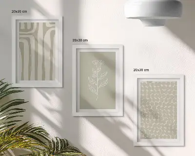 Moderne billedsæt med plante- og geometriske mønstre i dæmpede farver