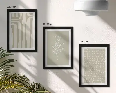 Moderne billedsæt med plante- og geometriske mønstre i dæmpede farver