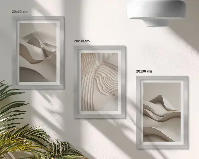 Billedrammer med abstrakte motiver pakke med bølger og strukturer i beige nuancer