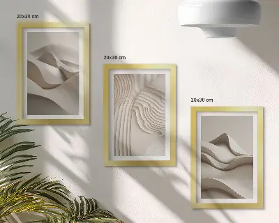 Billedrammer med abstrakte motiver pakke med bølger og strukturer i beige nuancer