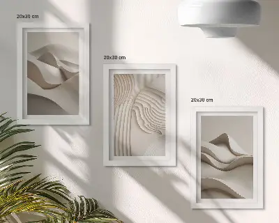 Billedrammer med abstrakte motiver pakke med bølger og strukturer i beige nuancer