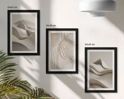 Billedrammer med abstrakte motiver pakke med bølger og strukturer i beige nuancer