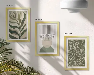 Moderne billedsæt med abstrakte blade og geometriske former