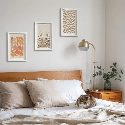 Billeder og rammer med abstrakt sol- og bohomotiv i pastelfarver pakke med flere dele