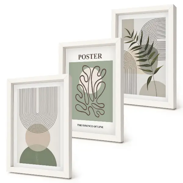 Geometriske abstrakte botaniske mønstre plakat pakke med billeder og rammer
