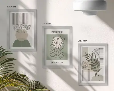 Geometriske abstrakte botaniske mønstre plakat pakke med billeder og rammer