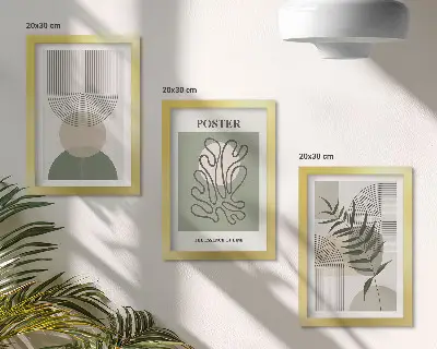 Geometriske abstrakte botaniske mønstre plakat pakke med billeder og rammer