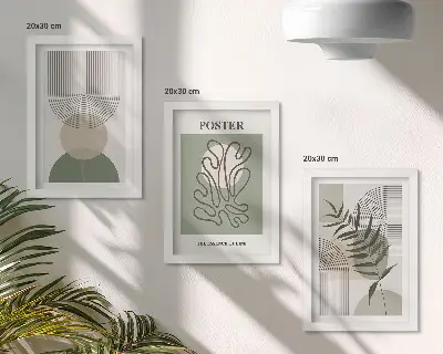 Geometriske abstrakte botaniske mønstre plakat pakke med billeder og rammer