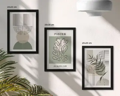 Geometriske abstrakte botaniske mønstre plakat pakke med billeder og rammer
