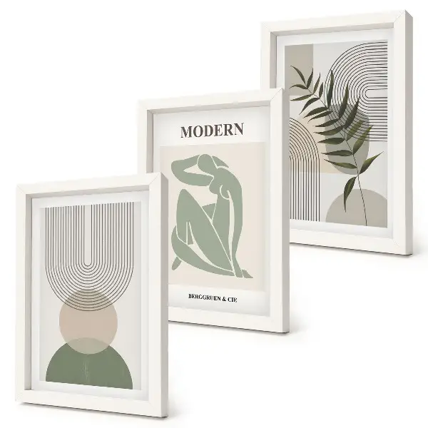 Billedvæg med stilfuld grafik af abstrakte former og planter
