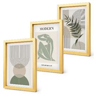 Billedvæg med stilfuld grafik af abstrakte former og planter