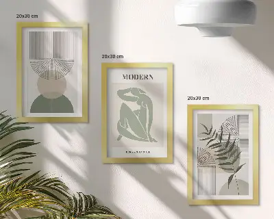 Billedvæg med stilfuld grafik af abstrakte former og planter