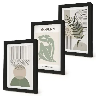 Billedvæg med stilfuld grafik af abstrakte former og planter