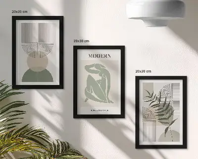 Billedvæg med stilfuld grafik af abstrakte former og planter
