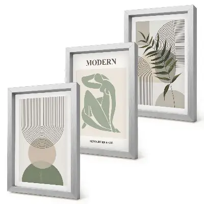 Billedvæg med stilfuld grafik af abstrakte former og planter