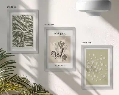 Moderne billedsæt med plantemotiver i afdæmpede farver og mønstre