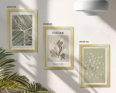 Moderne billedsæt med plantemotiver i afdæmpede farver og mønstre
