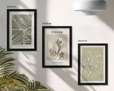 Moderne billedsæt med plantemotiver i afdæmpede farver og mønstre