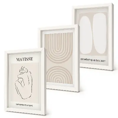 Billedvæg med stilfulde linjer og minimalistiske former i neutrale toner