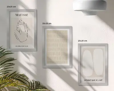 Moderne billedsæt med linjer og former i beige og hvide nuancer